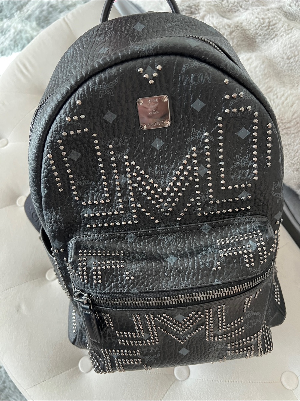 MCM Black Studded Logo Backpack